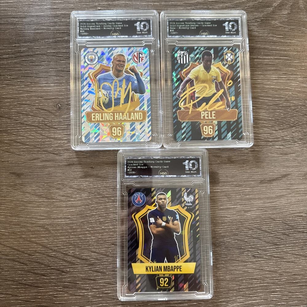 Graded 10 - Erling Haaland, Pele & Kylian Mbappe 2024 Soccer Trading Cards